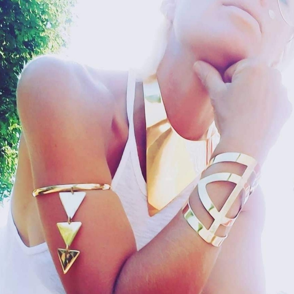 Brass aztec cuff designer runway bracelet